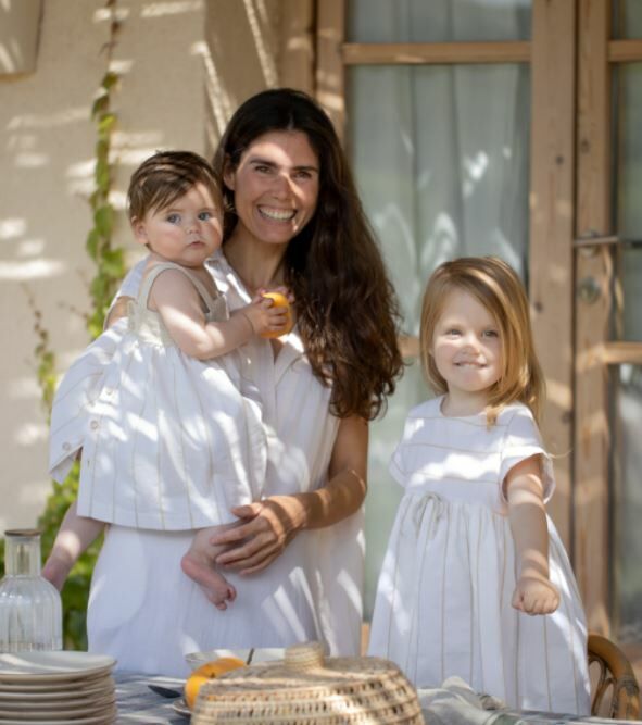 1+ in the family 金蔥褶袖條紋洋裝  AGNES off-white