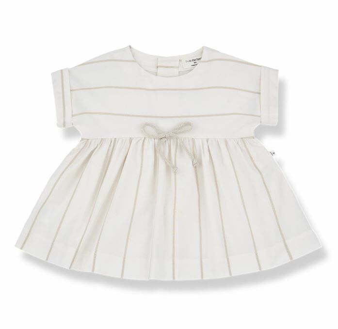1+ in the family 金蔥褶袖條紋洋裝  AGNES off-white