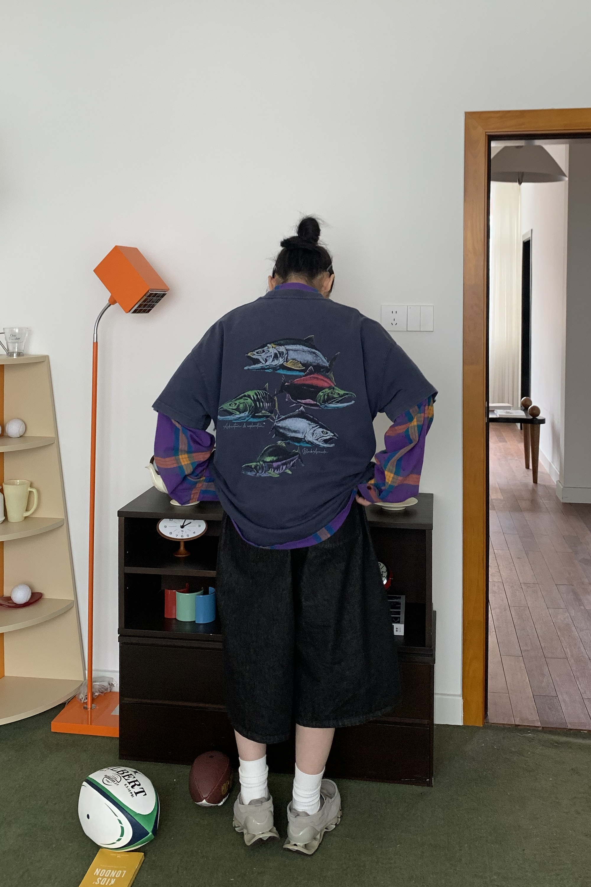 美式復古魚印花短t 2色