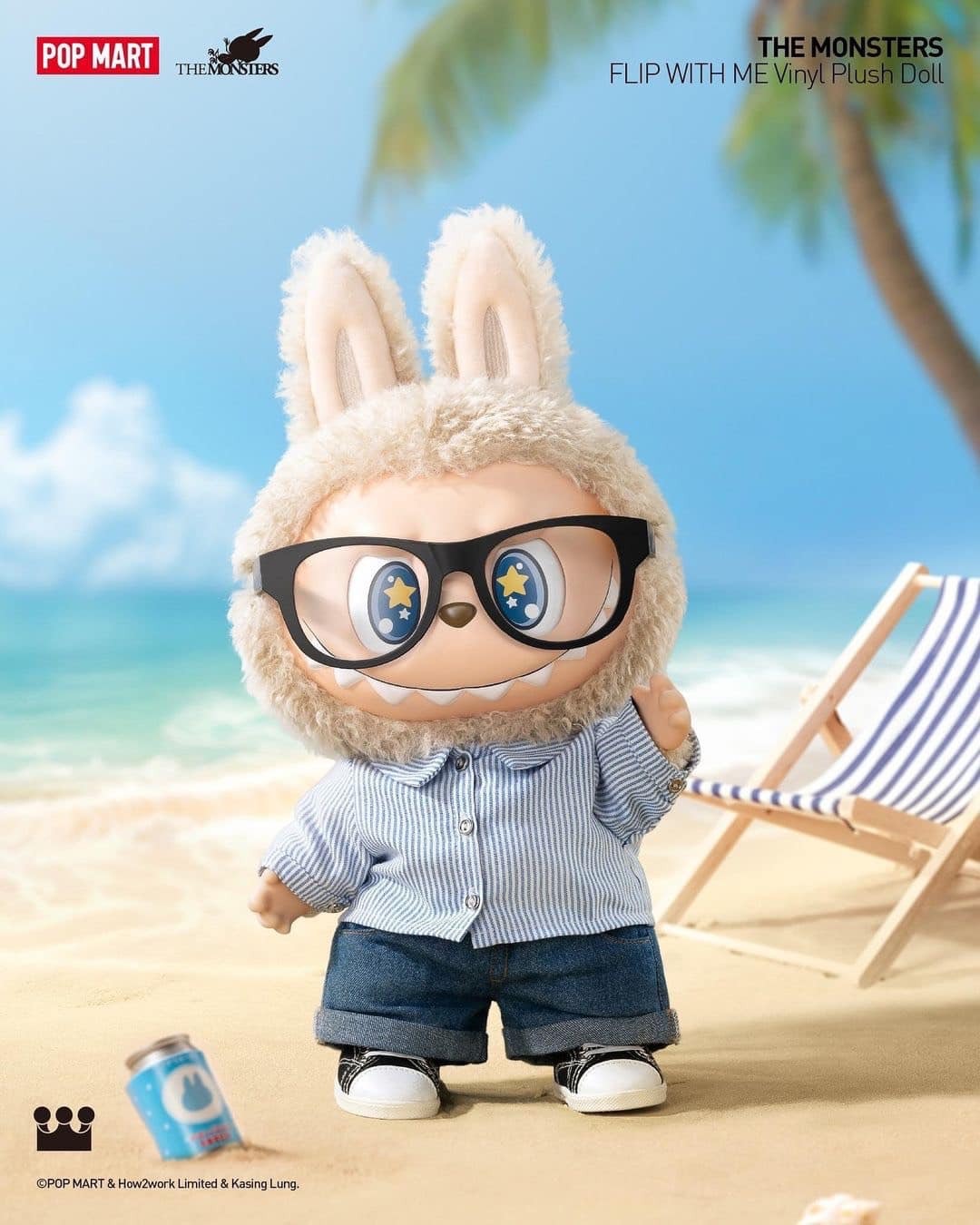 POP MART Labubu -FLIP WITH ME夏天浪 搪膠毛絨大公仔