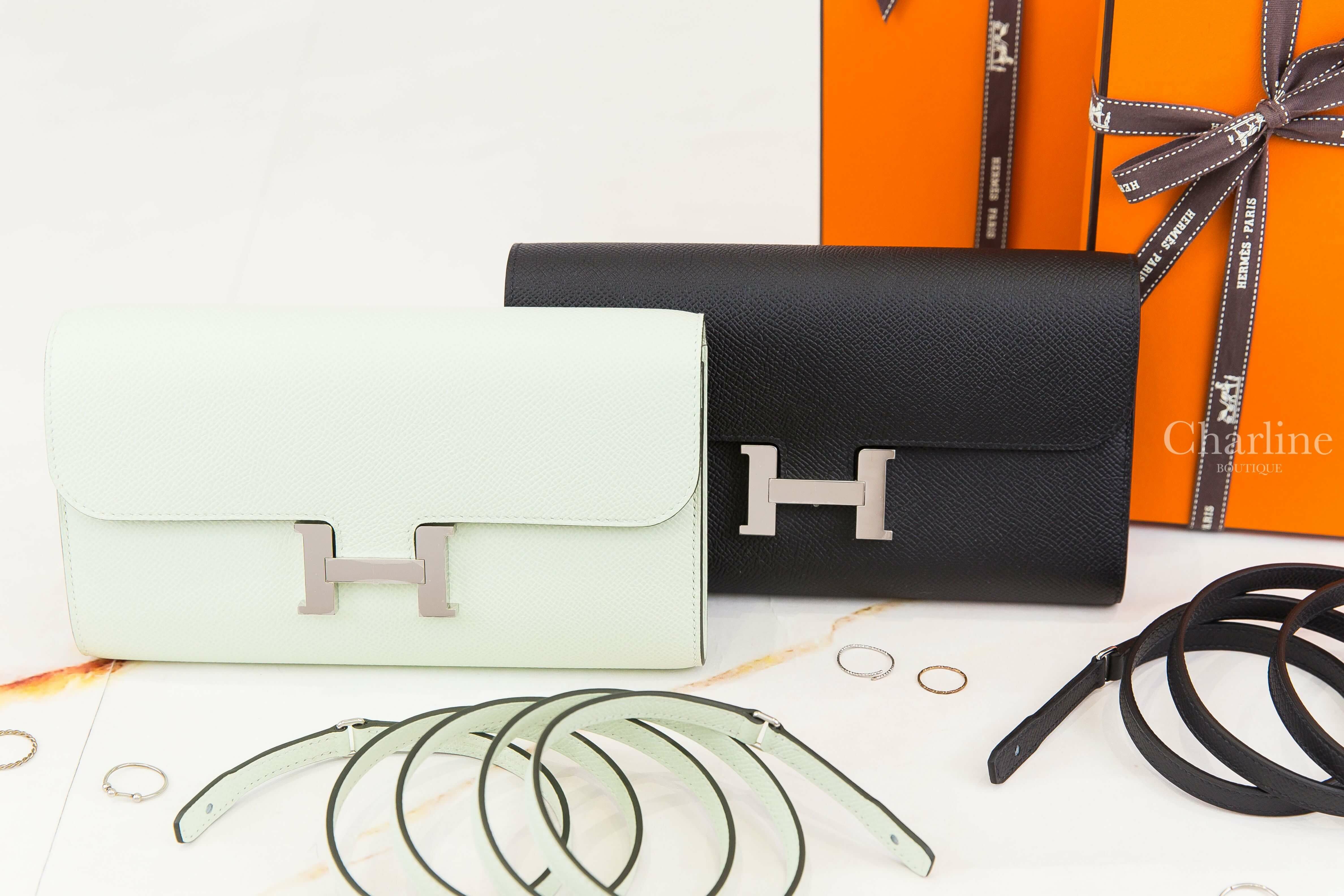 Hermès Constance To Go Wallet 0S Vert Fizz 氣泡綠銀釦,Hermès Constance To Go Wallet 89 Noir黑色銀釦-Charline Boutique 精品代購