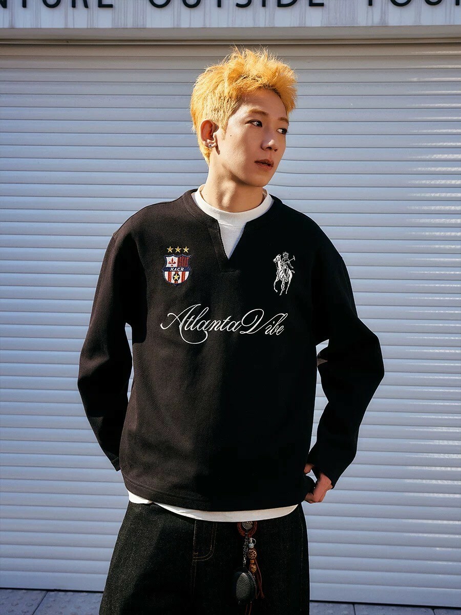 HARSHANDCRUEL 疊穿 假兩件 徽章 刺繡 亨利領 #長袖