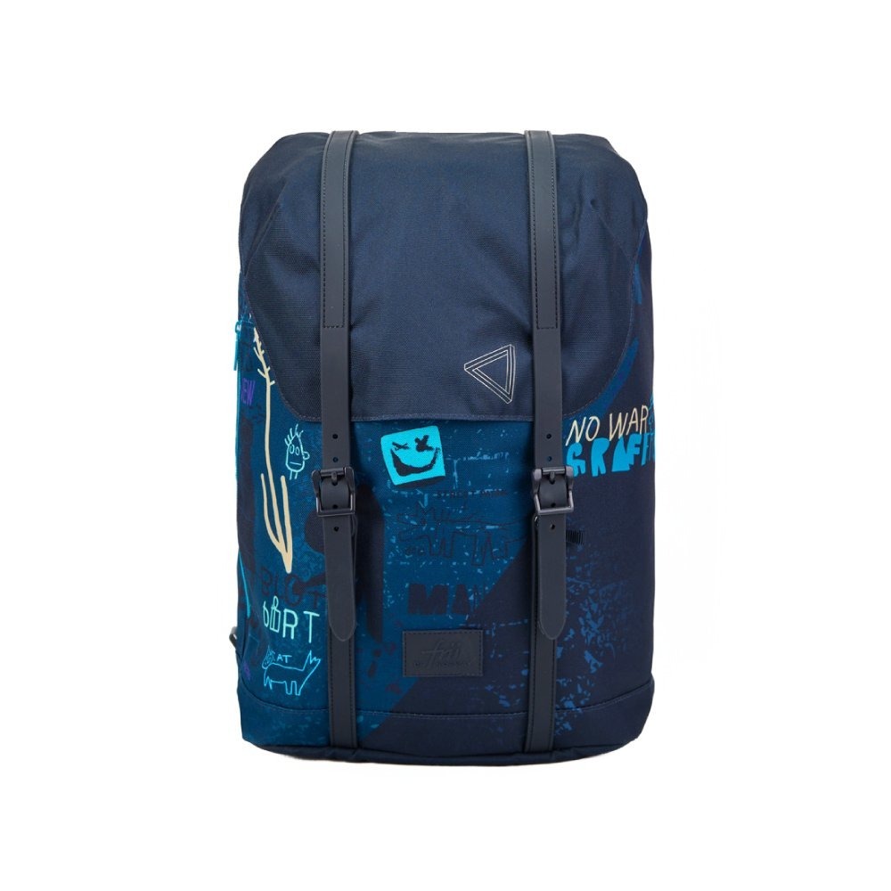 挪威Frii Retro 30L輕量護脊書包-塗鴉藍