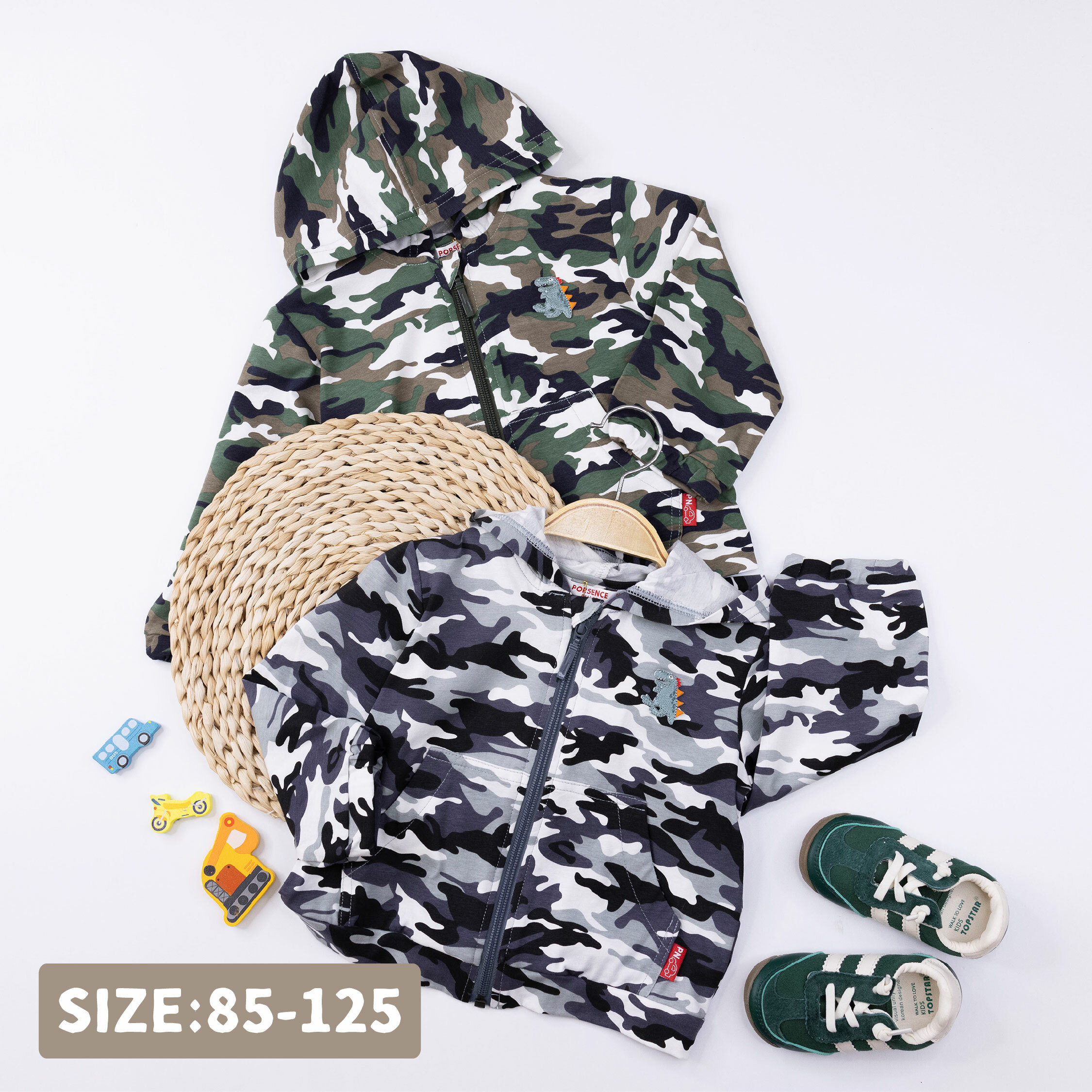 波紳士【22045】淘氣小恐龍迷彩連帽外套＊二色