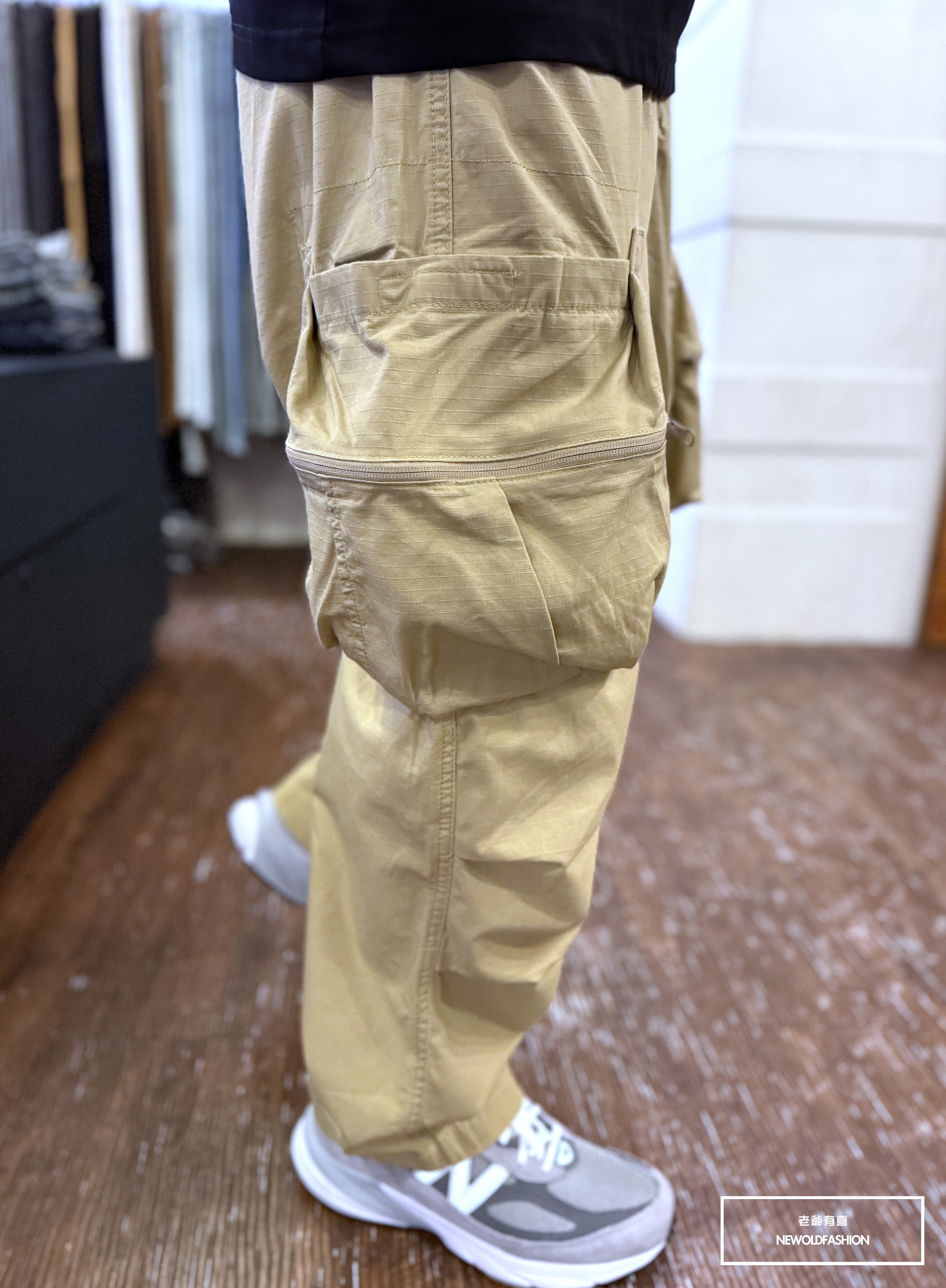 『新品上市』重磅立體拉鍊口袋工裝寬褲-卡其(NOF25028283)