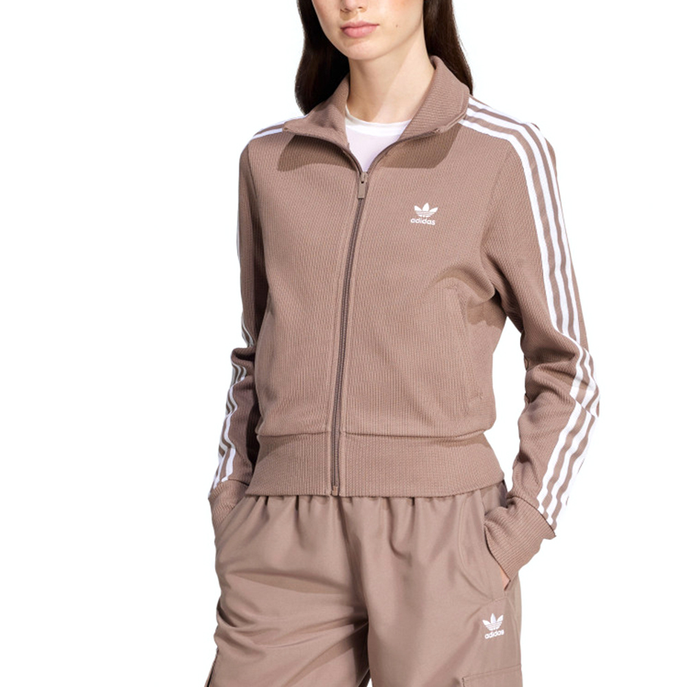 Adidas Knitted Top 女款 奶茶色 針織 立領 運動 口袋 休閒 三葉草 亞規 刺繡 外套 JD4604