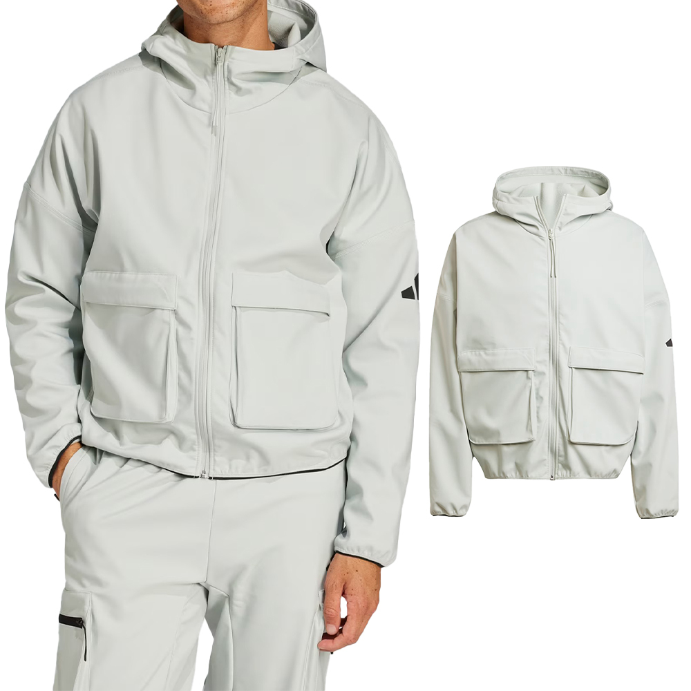 Adidas M CE Q1 PR FZHD 男款 淺灰色 運動 休閒 拉鍊 口袋 連帽 外套 JF3302