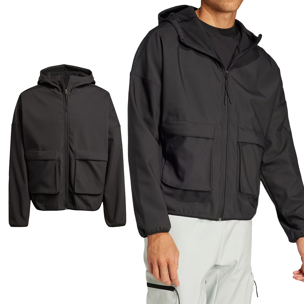 Adidas M CE Q1 PR FZHD 男款 黑色 運動 休閒 拉鍊 口袋 連帽 外套 JF3300