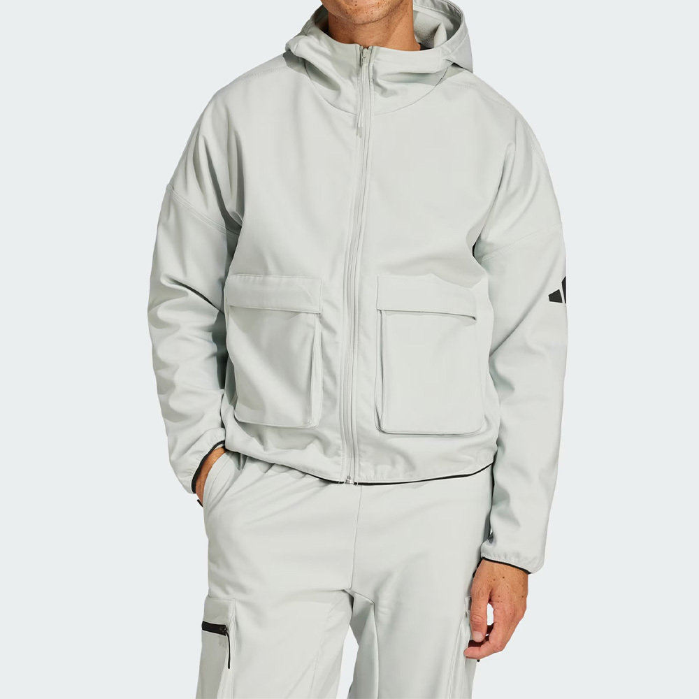 Adidas M CE Q1 PR FZHD 男款 淺灰色 運動 休閒 拉鍊 口袋 連帽 外套 JF3302