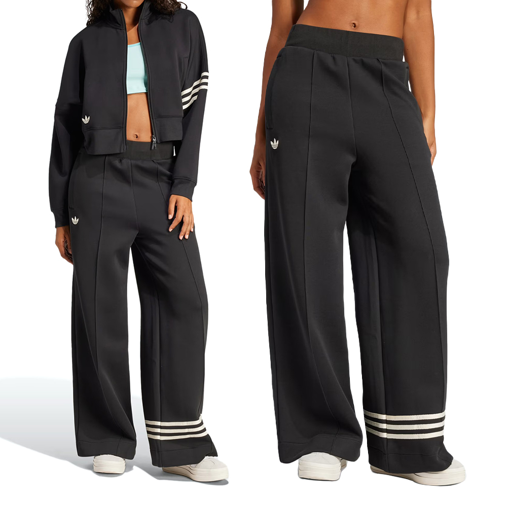 Adidas NEUCL Track Pant 女款 黑色 運動 休閒 三葉草 寬鬆 拉鍊 高腰 長褲 JI8516
