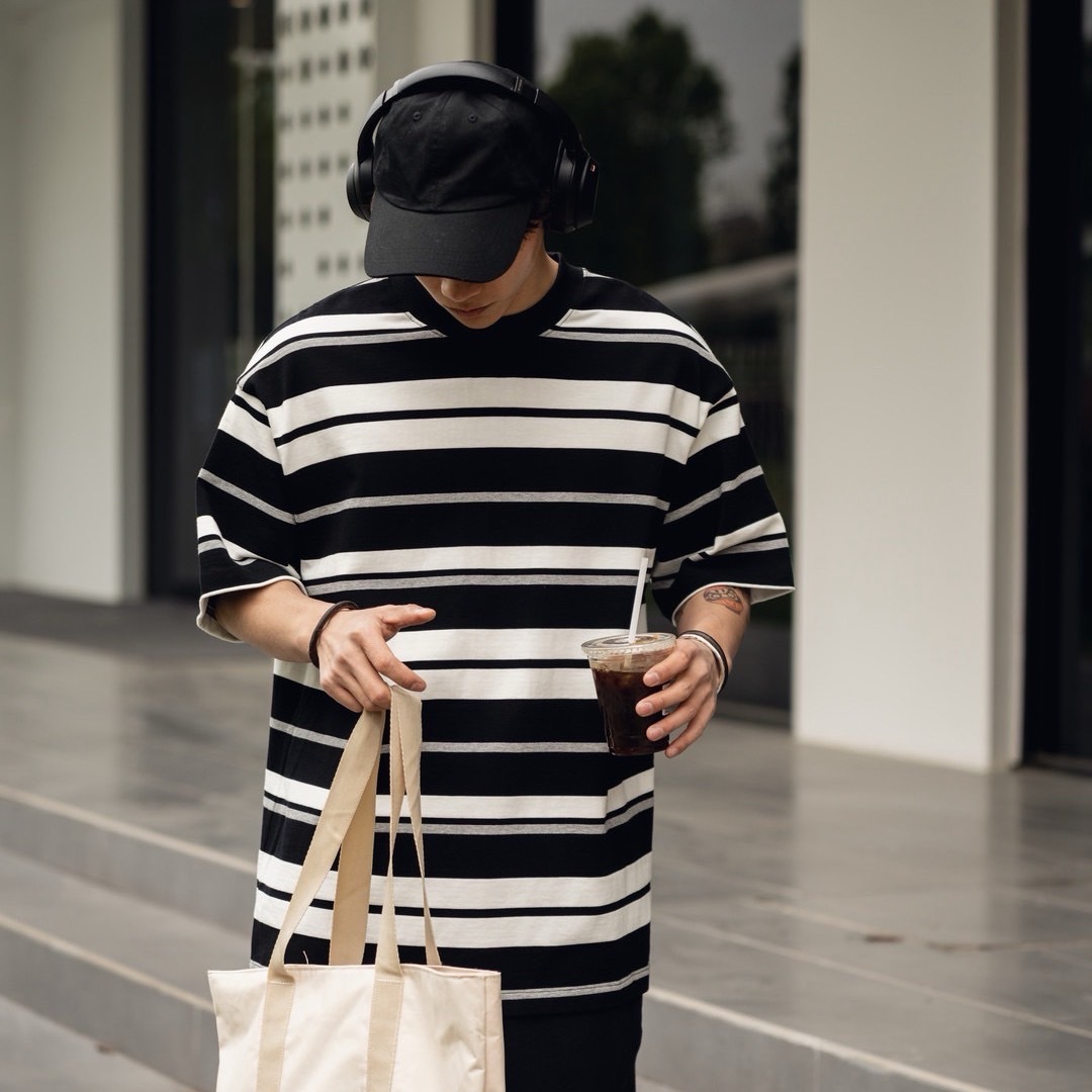 拼色條紋寬版短袖TEE恤