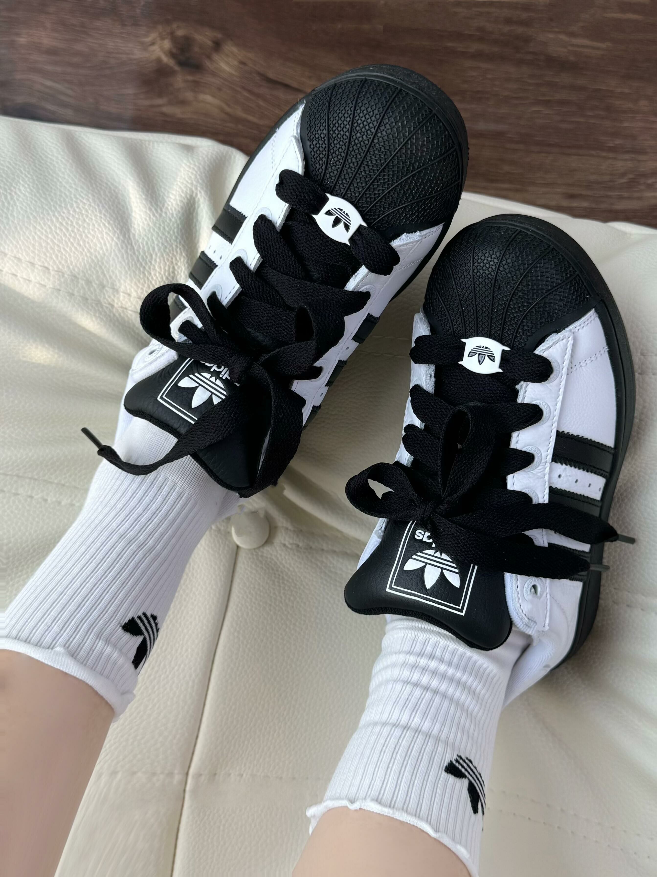 Adidas Originals Superstar 2.0 黑白熊貓 白色 荔枝皮 貝殼頭 寬鞋帶 JI0124/預購