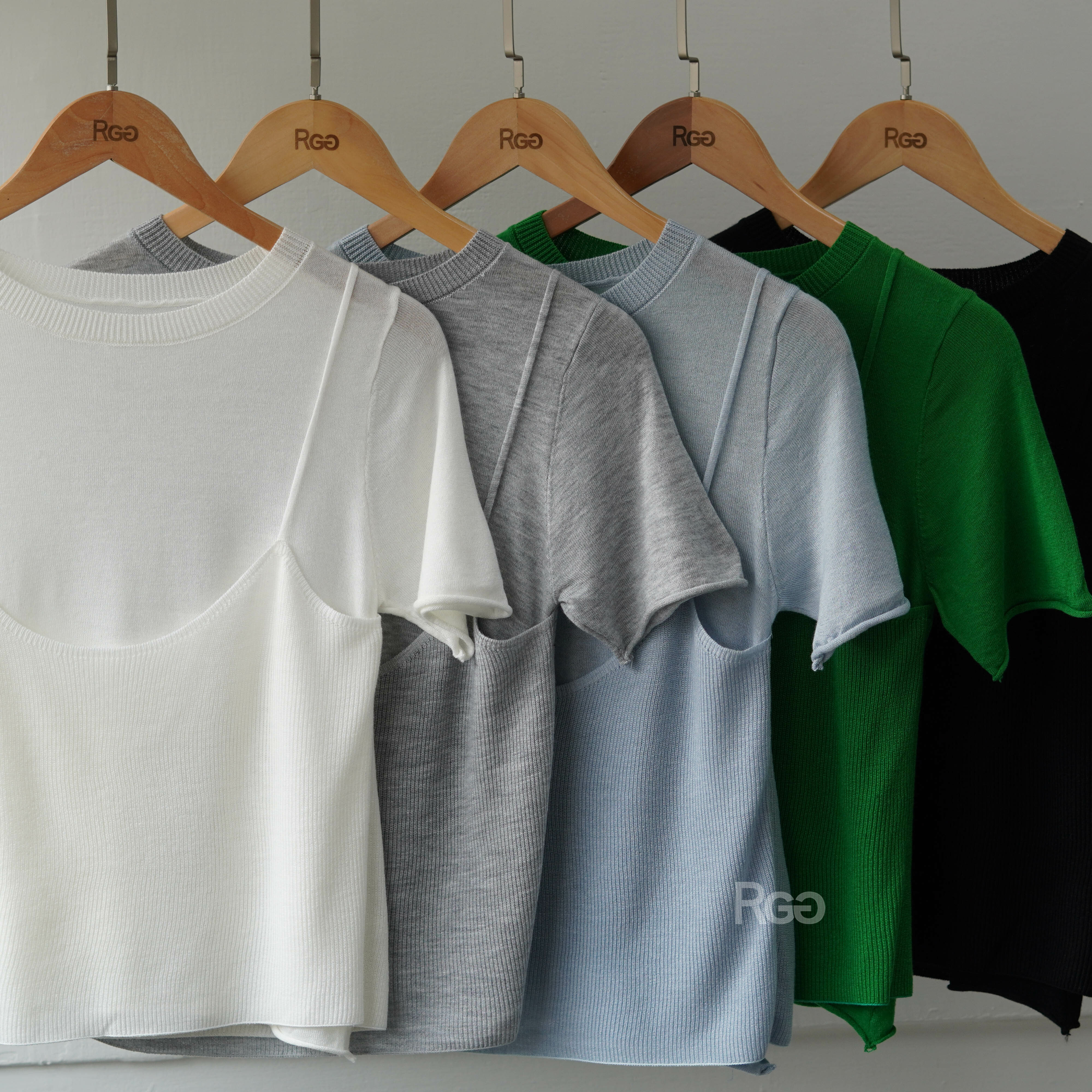 #6023 設計感兩件式針織短T