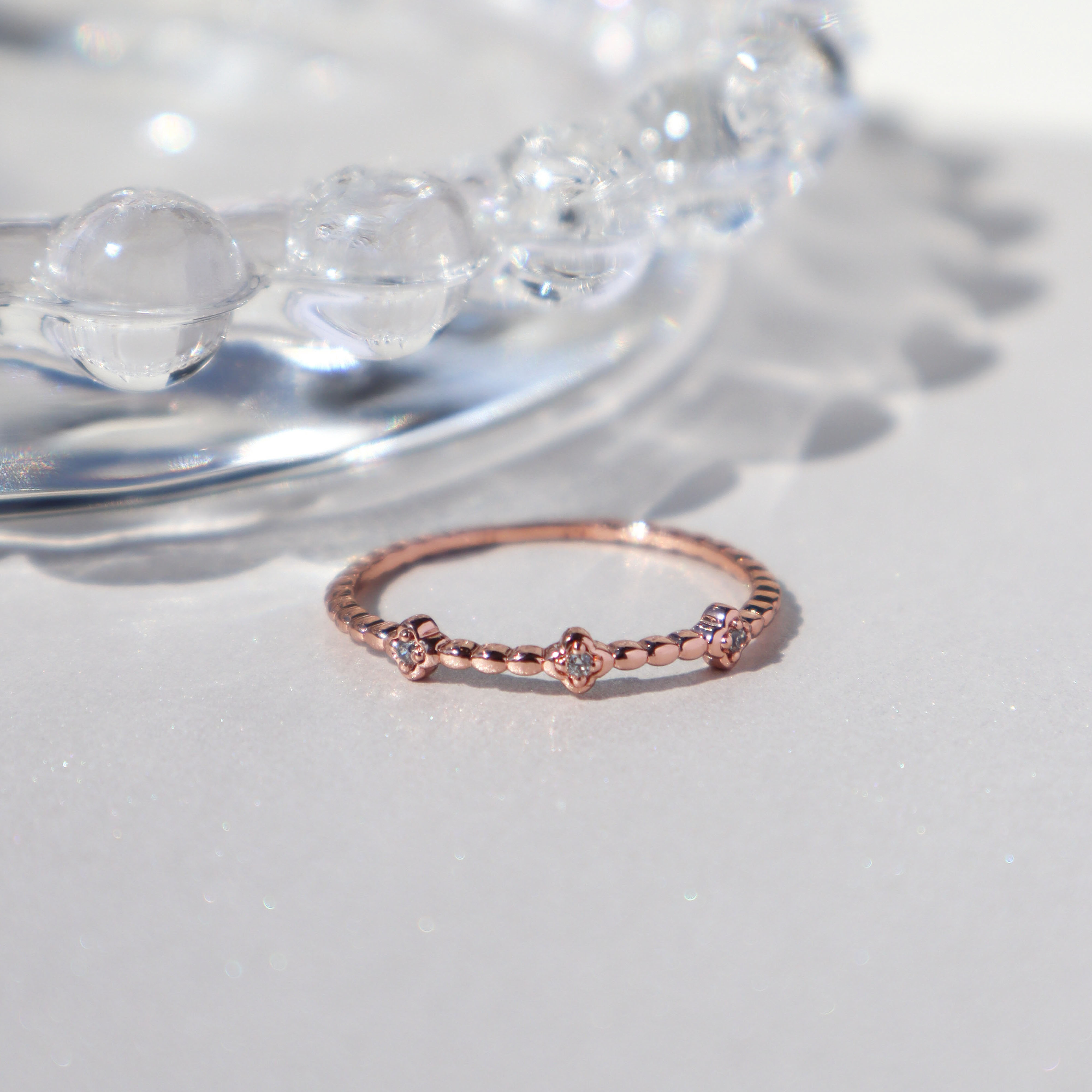 Silver/玫色小花環戒指