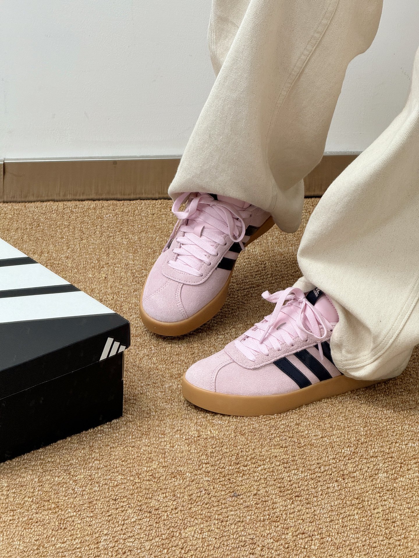 ADIDAS VL COURT 3.0 粉黑 柔粉 焦糖底 麂皮 男女鞋 JP7629 / 預購