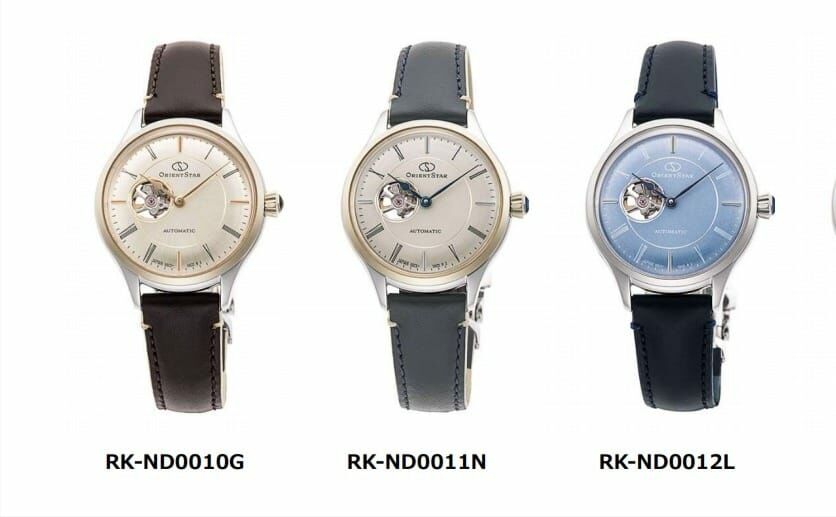Oriet Star 東方之星 Classic Semi Skeleton Pair RK-ND0010G 金色錶盤, RK-ND0011N 珍珠灰色錶盤 , RK-ND0012L 藍色錶盤 ,經典半鏤空機械 女士手錶，日本製