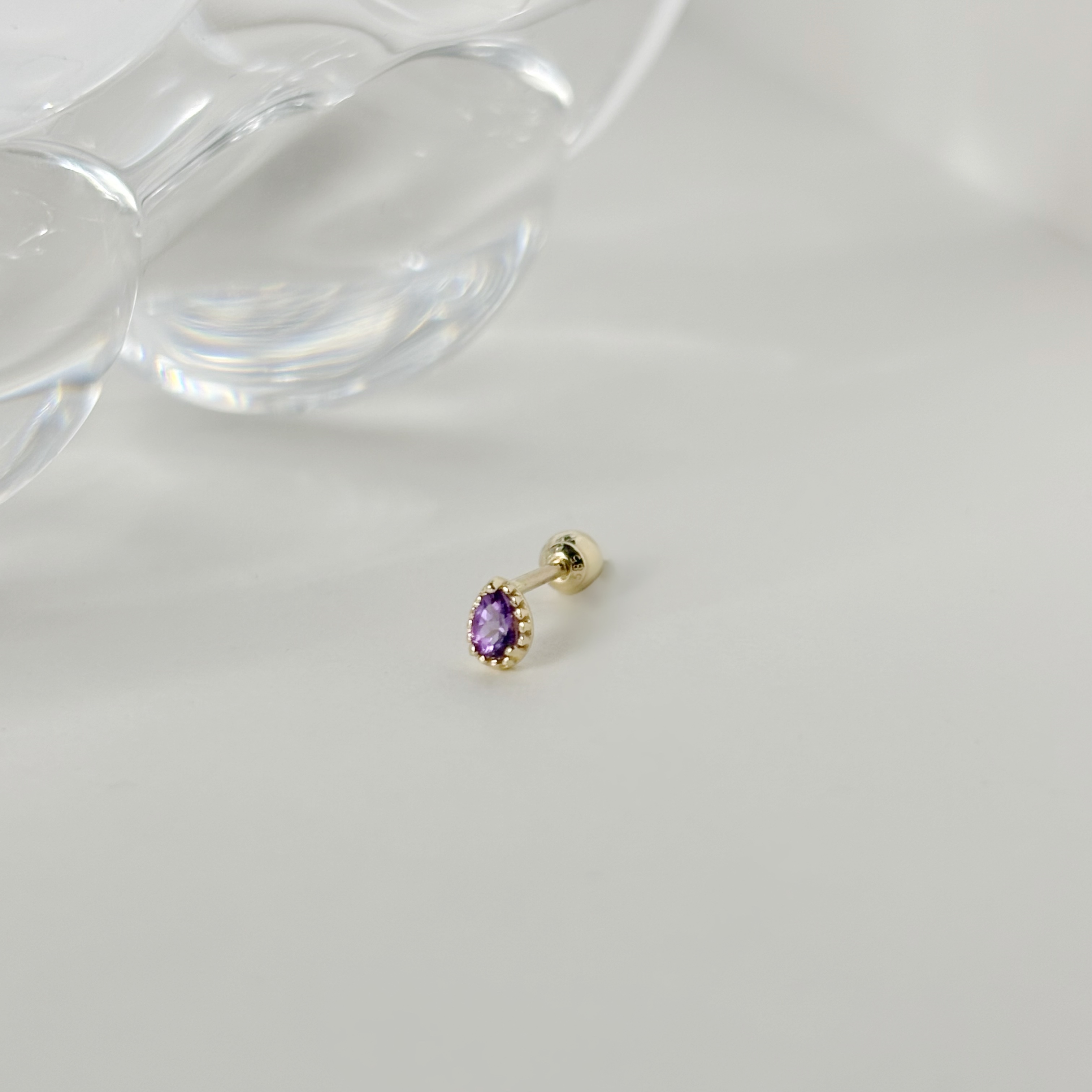 14K爪鑲小水滴紫水晶轉珠耳環