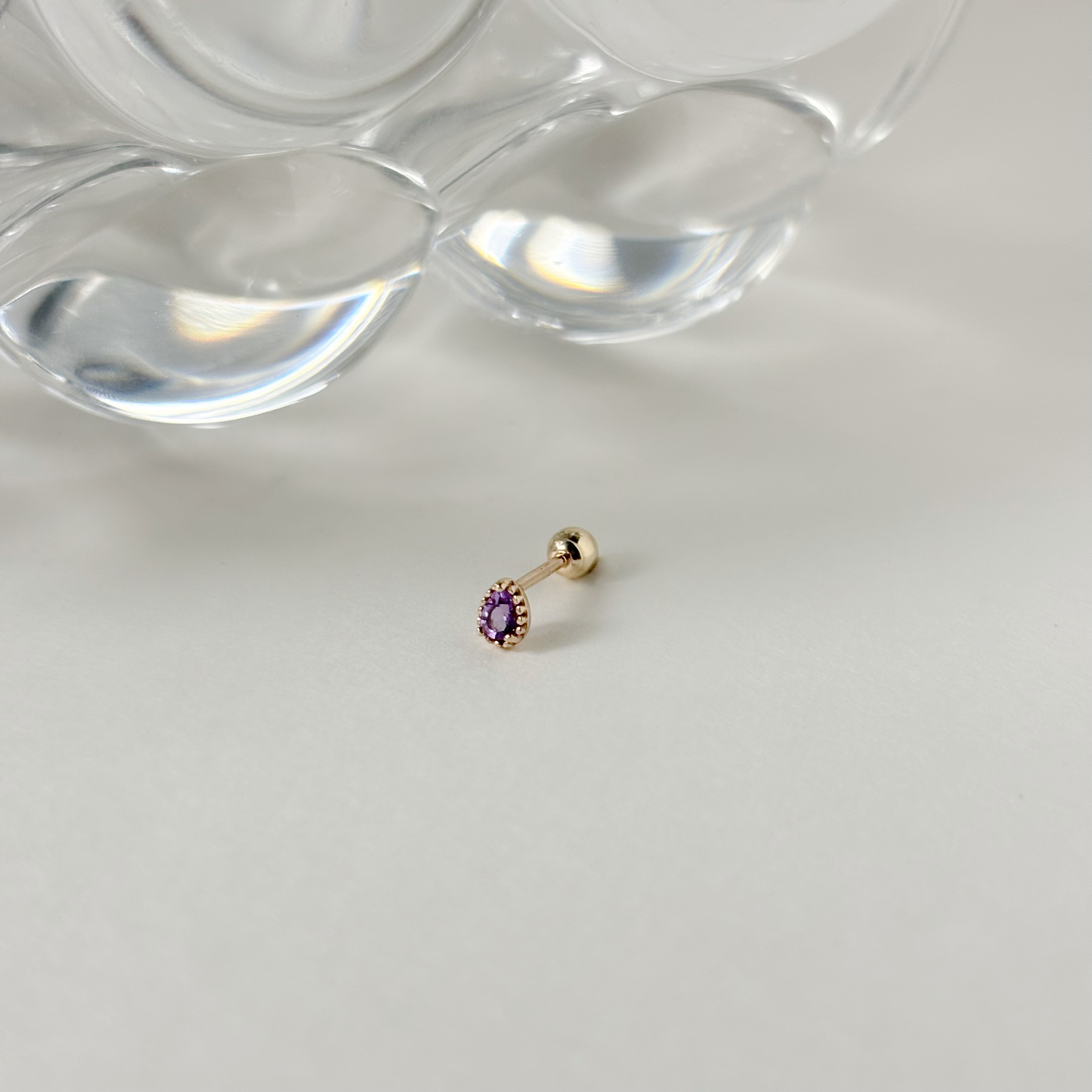 14K爪鑲小水滴紫水晶轉珠耳環