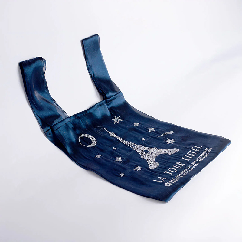 Brigitte Tanaka 艾菲爾鐵塔刺繡烏干紗提袋(午夜藍)