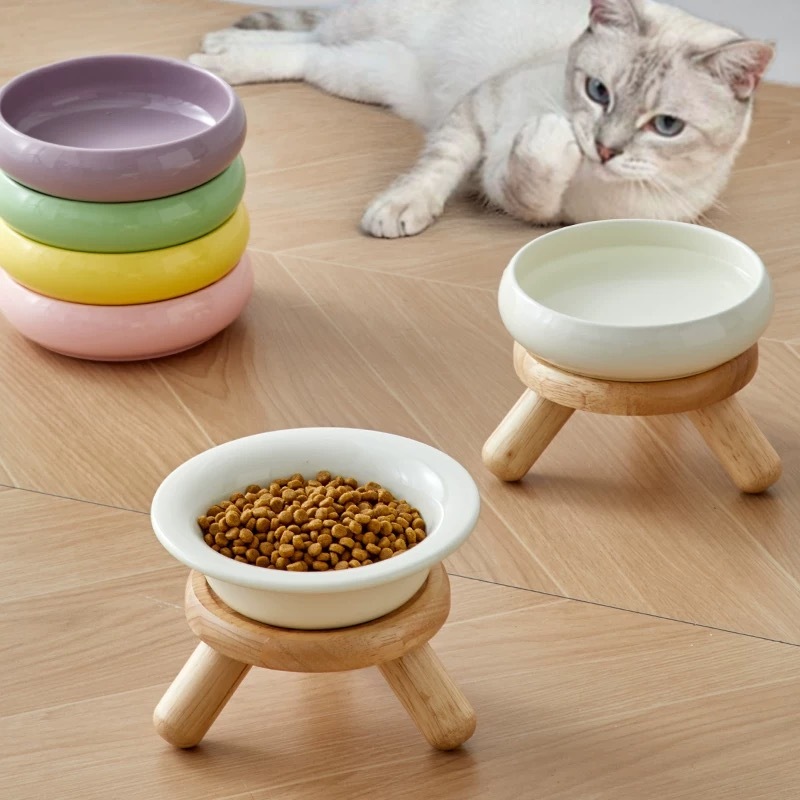 HOCC 护颈椎圆形陶瓷宠物碗+增高木架