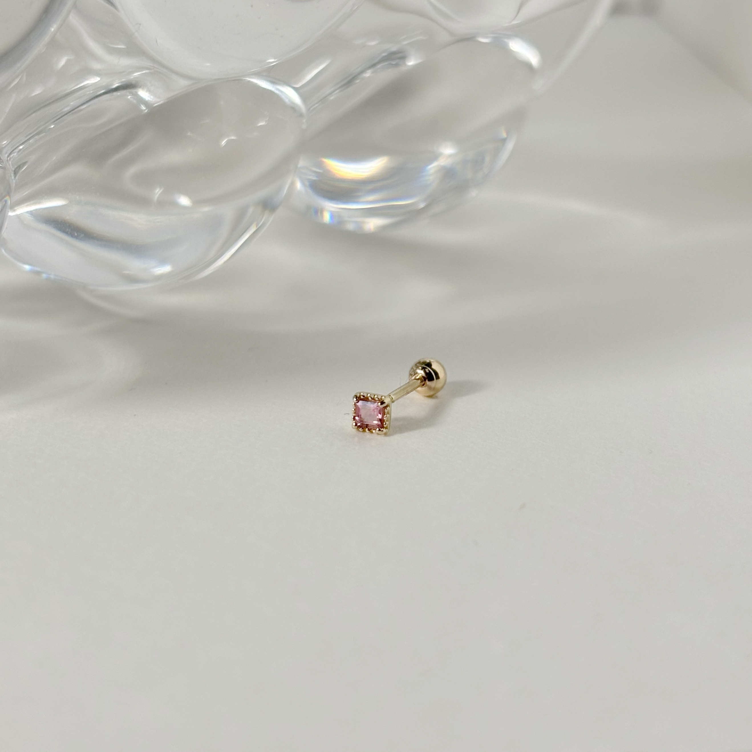 14K爪鑲小菱形粉碧璽轉珠耳環