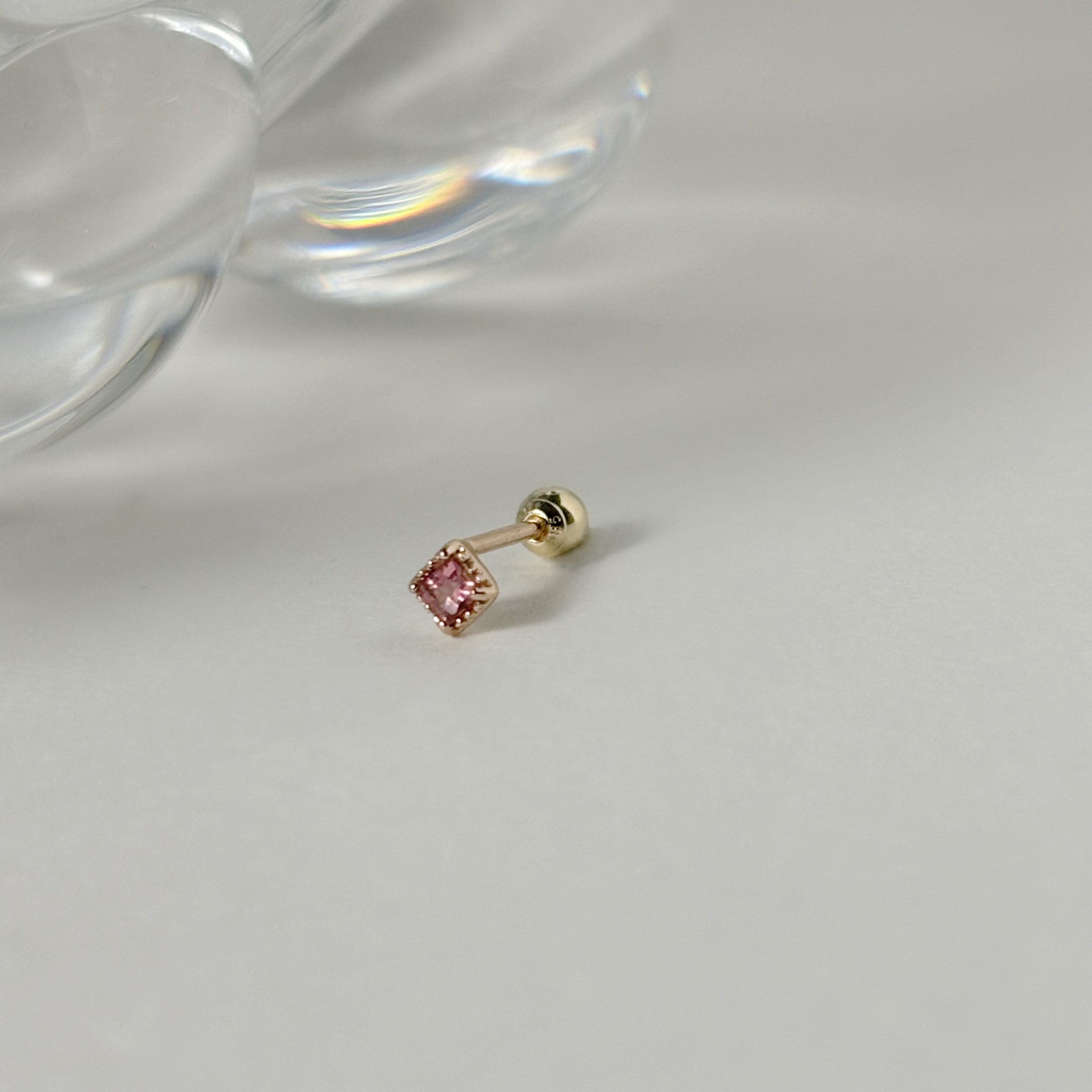 14K爪鑲小菱形粉碧璽轉珠耳環