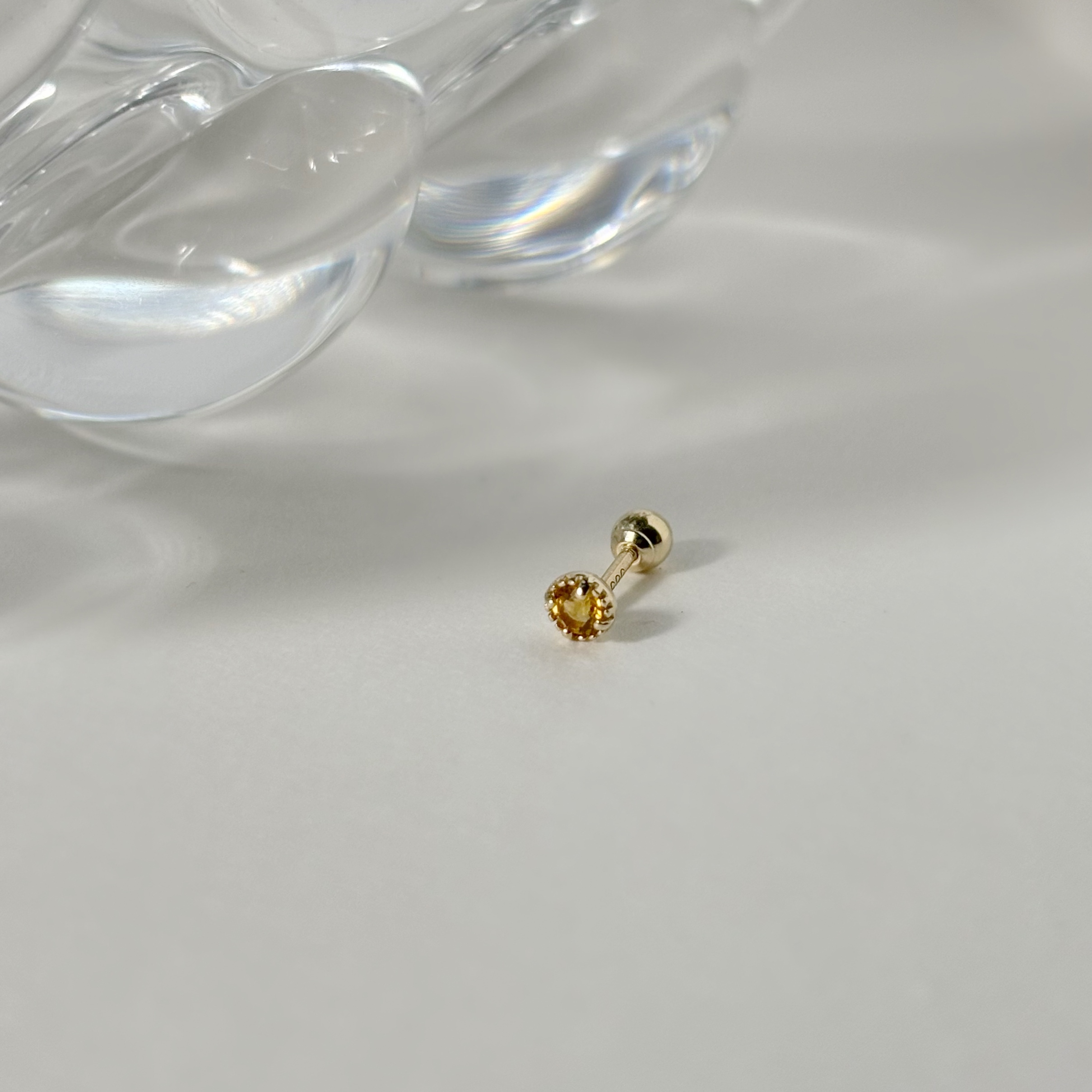 14K爪鑲小圓黃水晶轉珠耳環