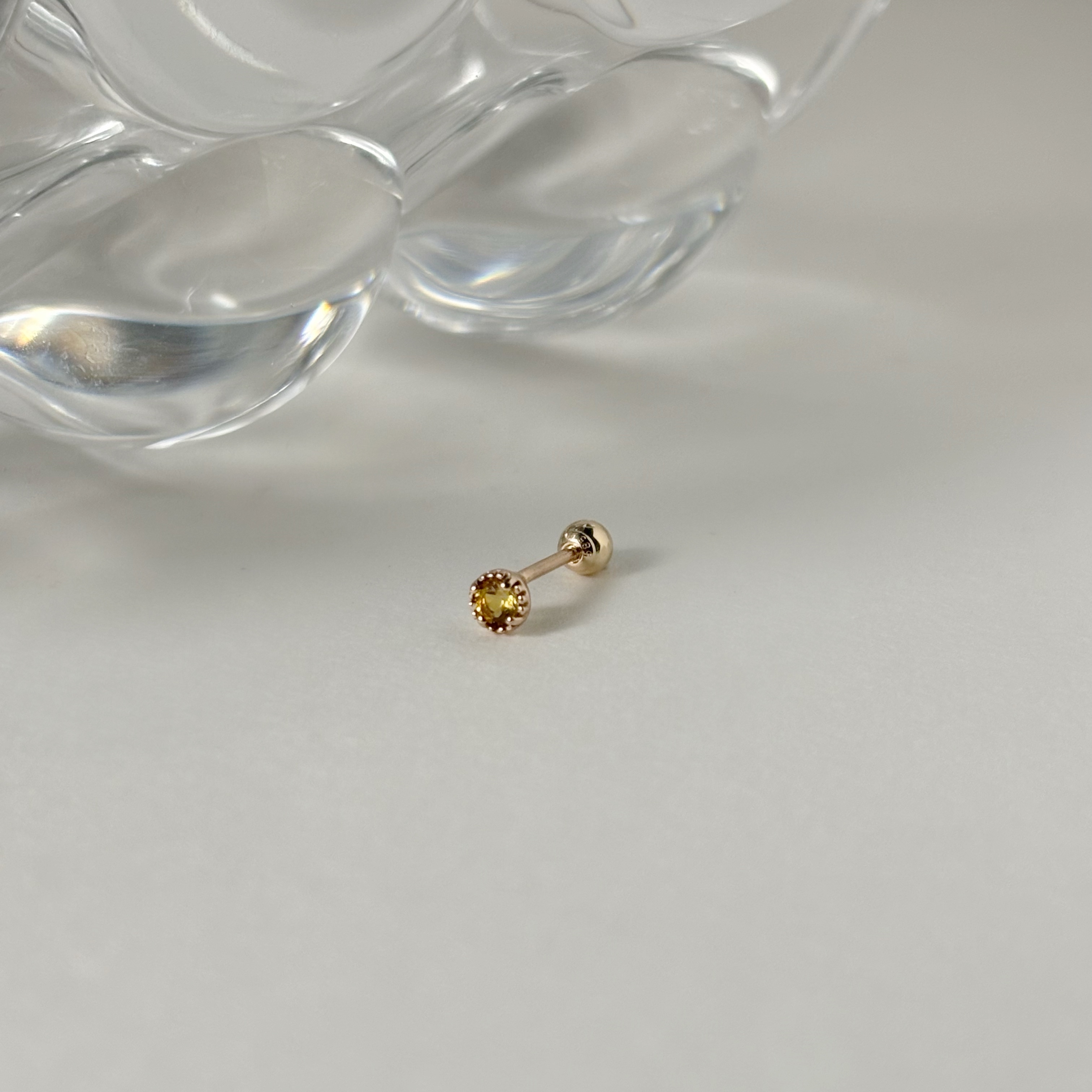 14K爪鑲小圓黃水晶轉珠耳環