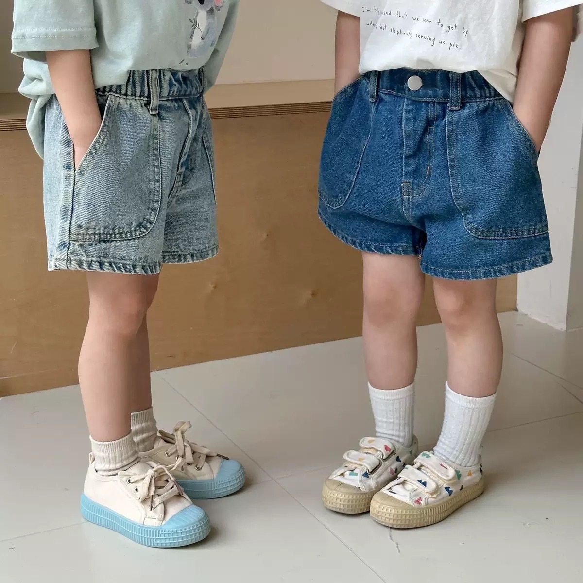 休閒大口袋牛仔短褲