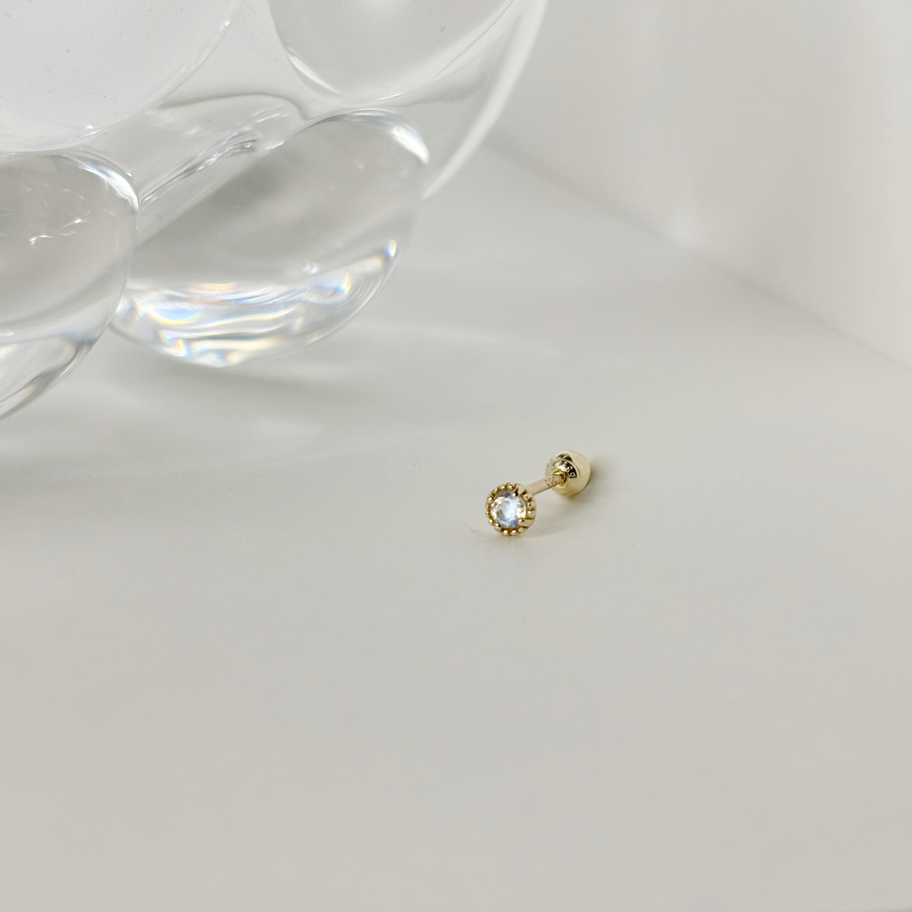 14K爪鑲小圓月光石轉珠耳環