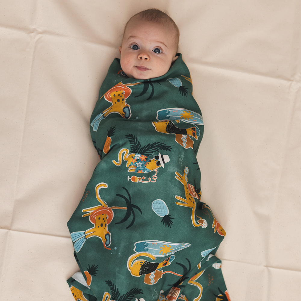 La Millou波蘭 竹纖涼感巾加大(140x110cm)｜抗菌包巾｜石虎渡假中(綠底)