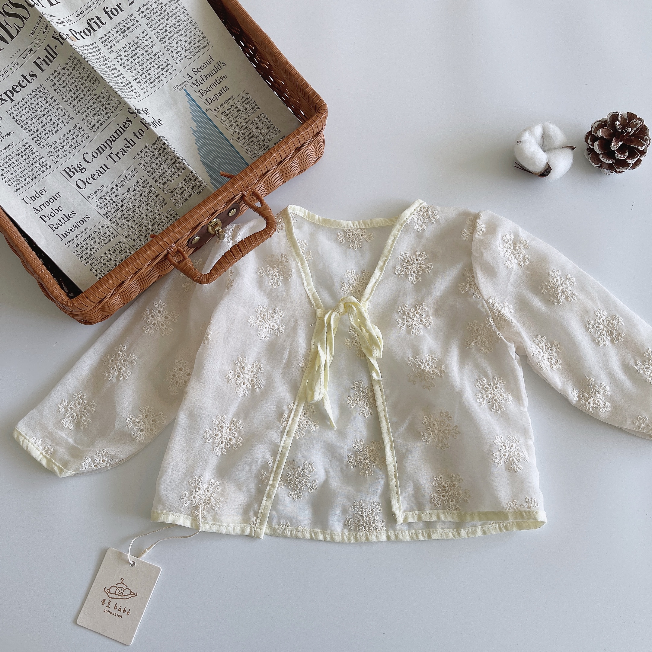 甜美緹花綁帶外罩衫