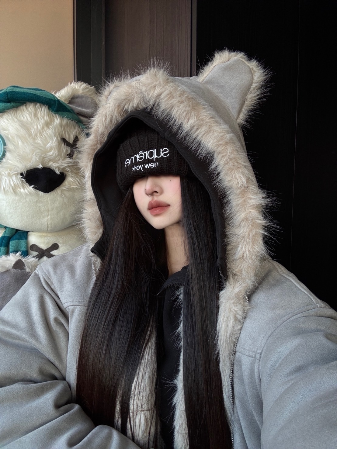 SUPREME 絨線帽 男女同款 黑色