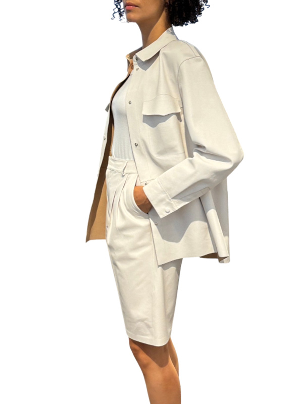 DESA 1972 打摺皮革五分褲(白)