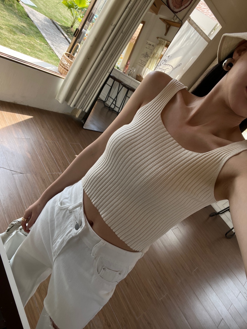 坑紋方U領針織背心*5色