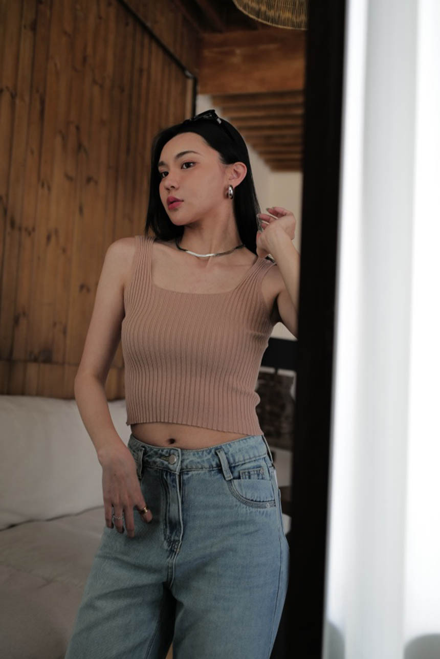 坑紋方U領針織背心*5色