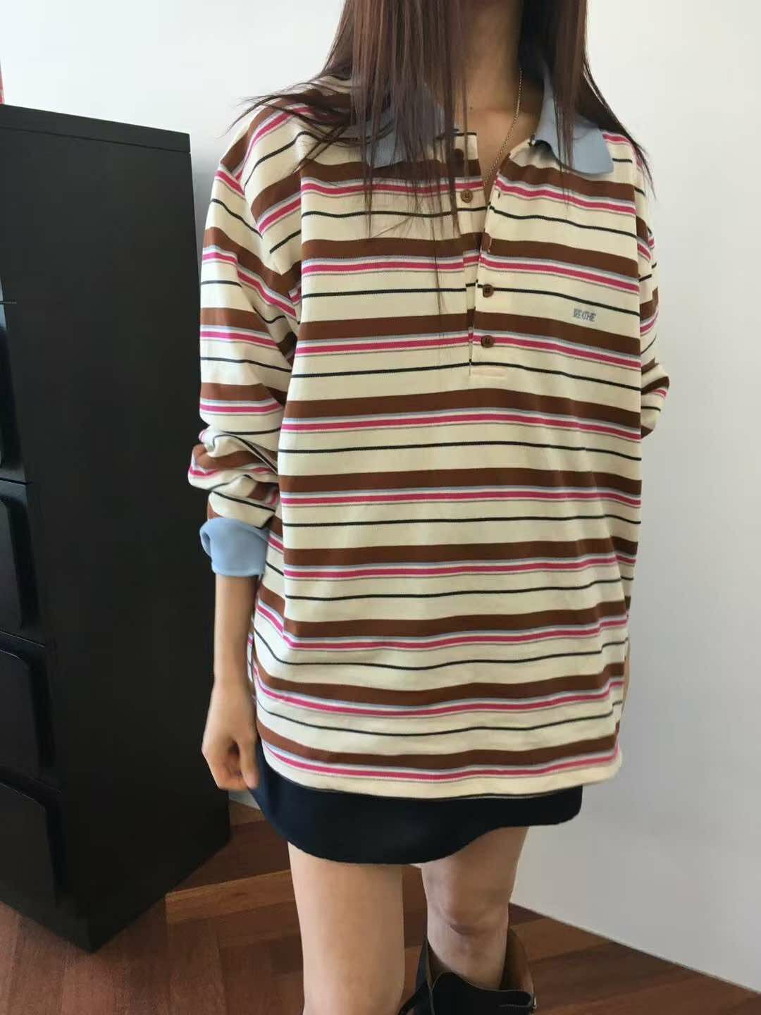 MA52 品牌感復古條紋翻領上衣