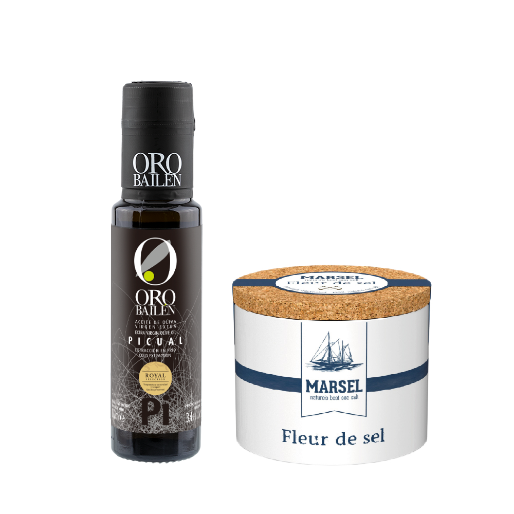 皇嘉特級冷壓初榨橄欖油Picual100ml+ 藍舶比利時鹽之花125g