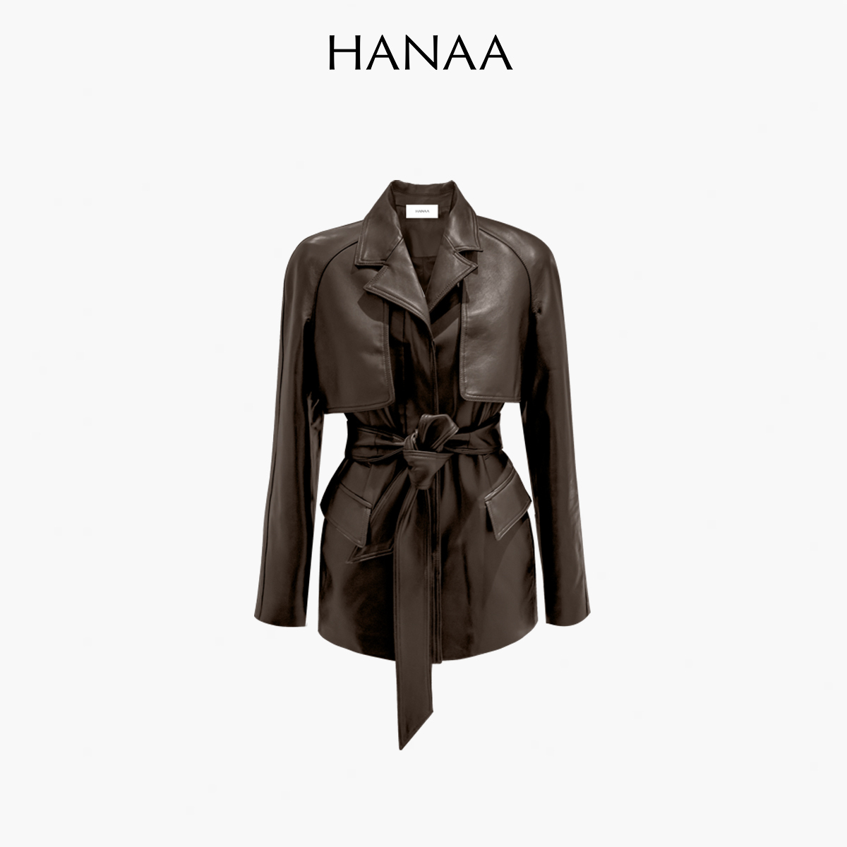 HANAA 新款英國進口高奢羊皮綁帶修腰真皮皮衣外套