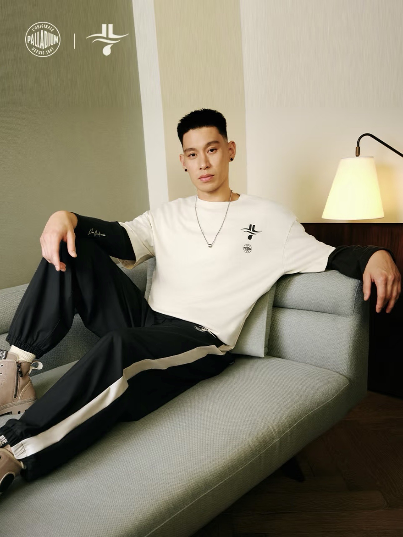 **特價商品售出無退換**男女款 PALLADIUM X JEREMY LIN LINSANITY 林書豪聯名 鉛黑色 棉花糖色 小標 電繡 印花 復古7號 短T【1011217】#PALLADIUMXJEREMYLIN