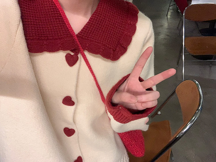 Vintage Knit Cardigan with Heart Buttons and Preppy Style