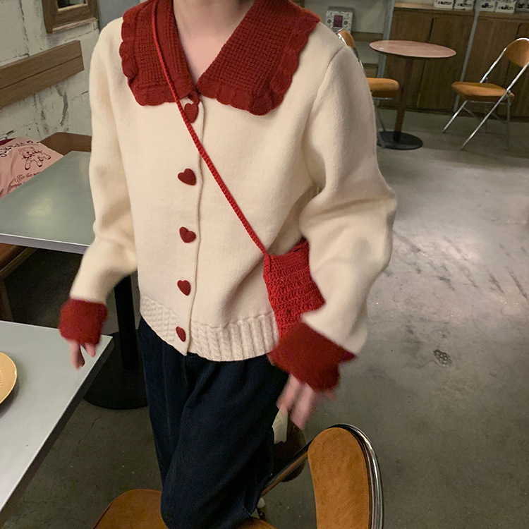 Vintage Knit Cardigan with Heart Buttons and Preppy Style