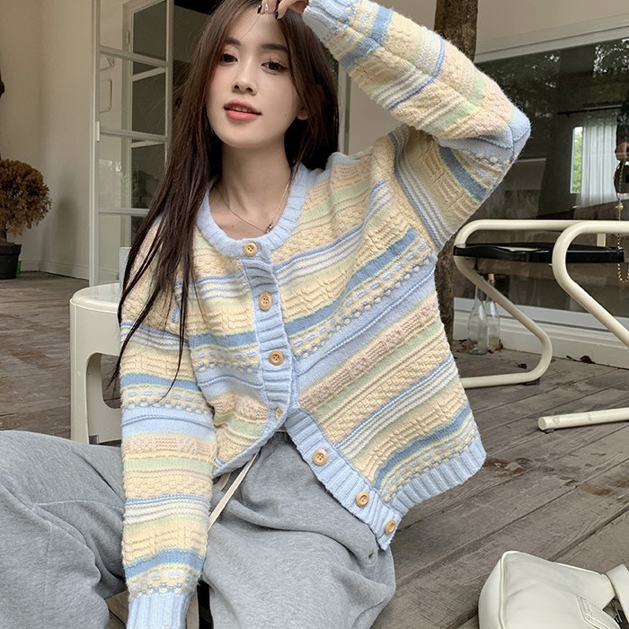 Korean Style Loose Striped Knit Cardigan
