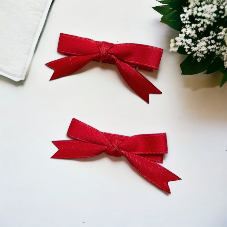氣質緞帶蝴蝶夾兒童髮夾-聖誕紅