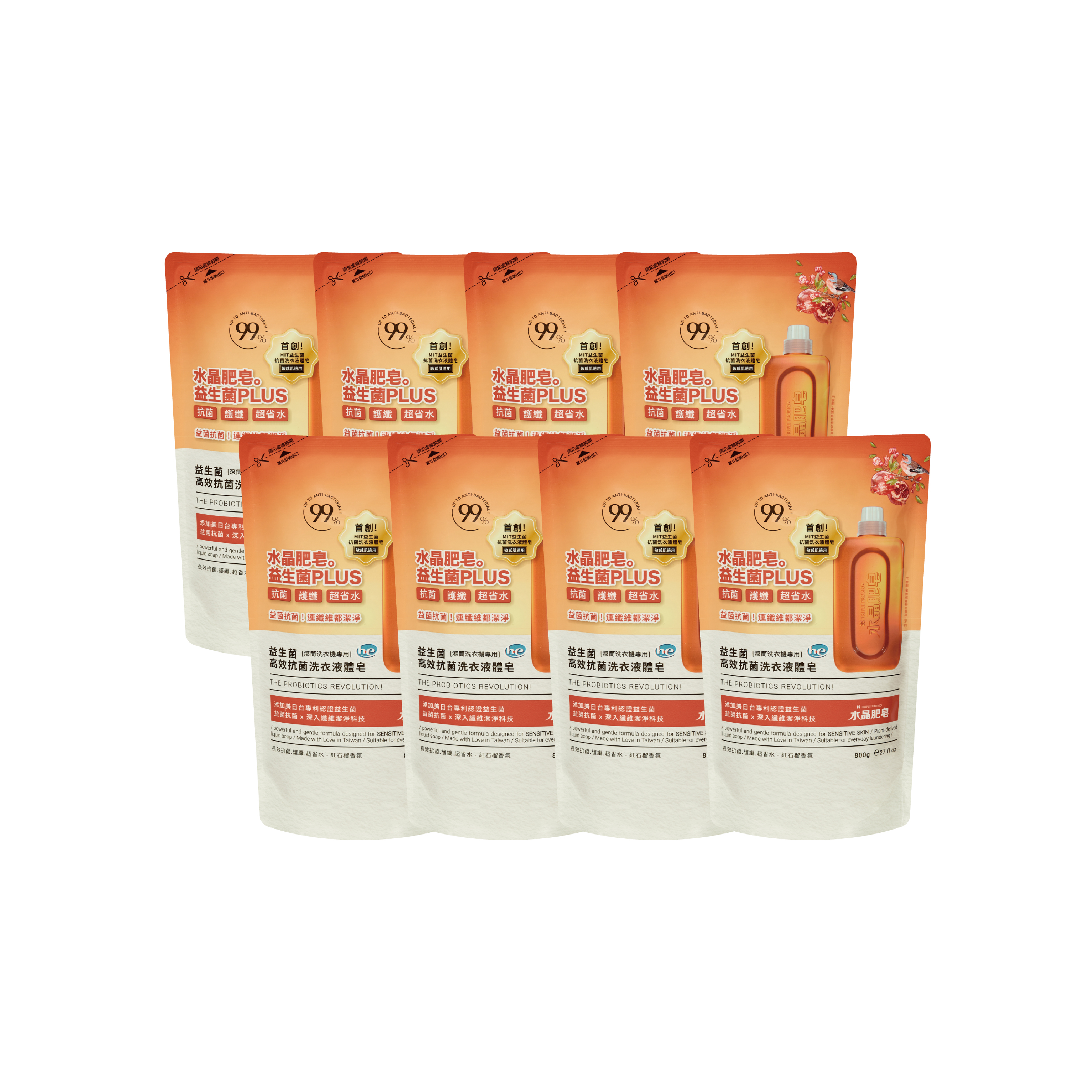 益生菌長效抗菌液體皂800g補充包x8包(箱購)-紅石榴