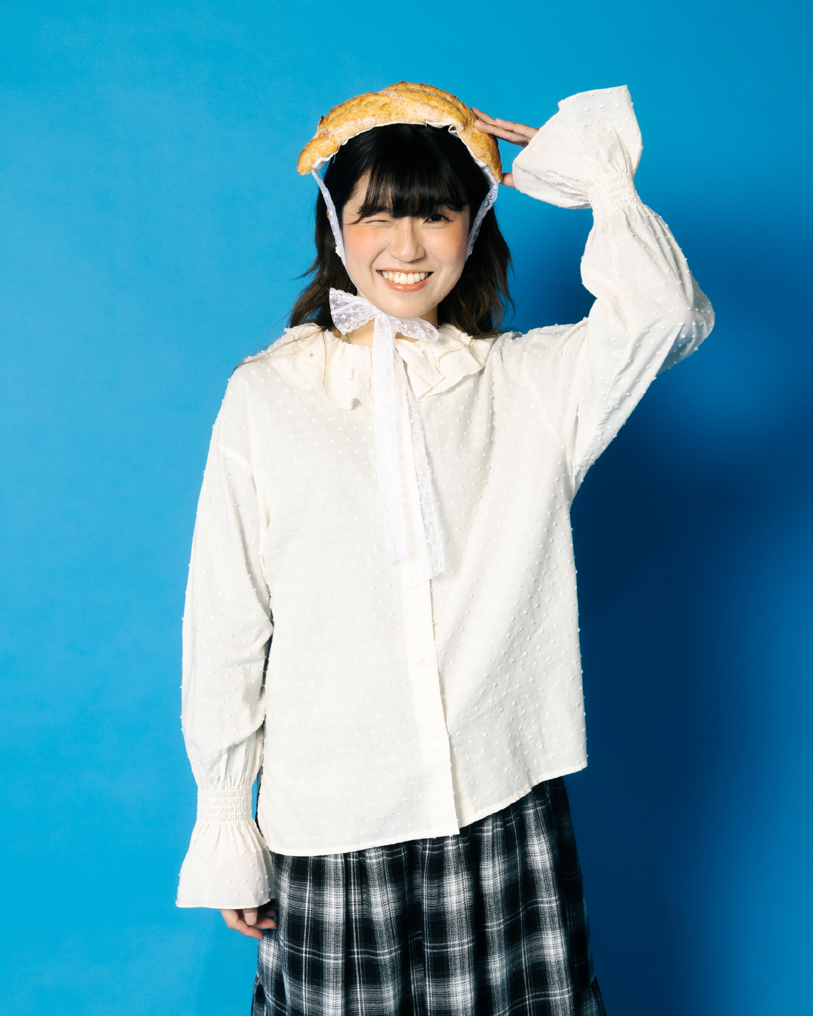 雙層荷葉領橡筋傘袖點點上衣