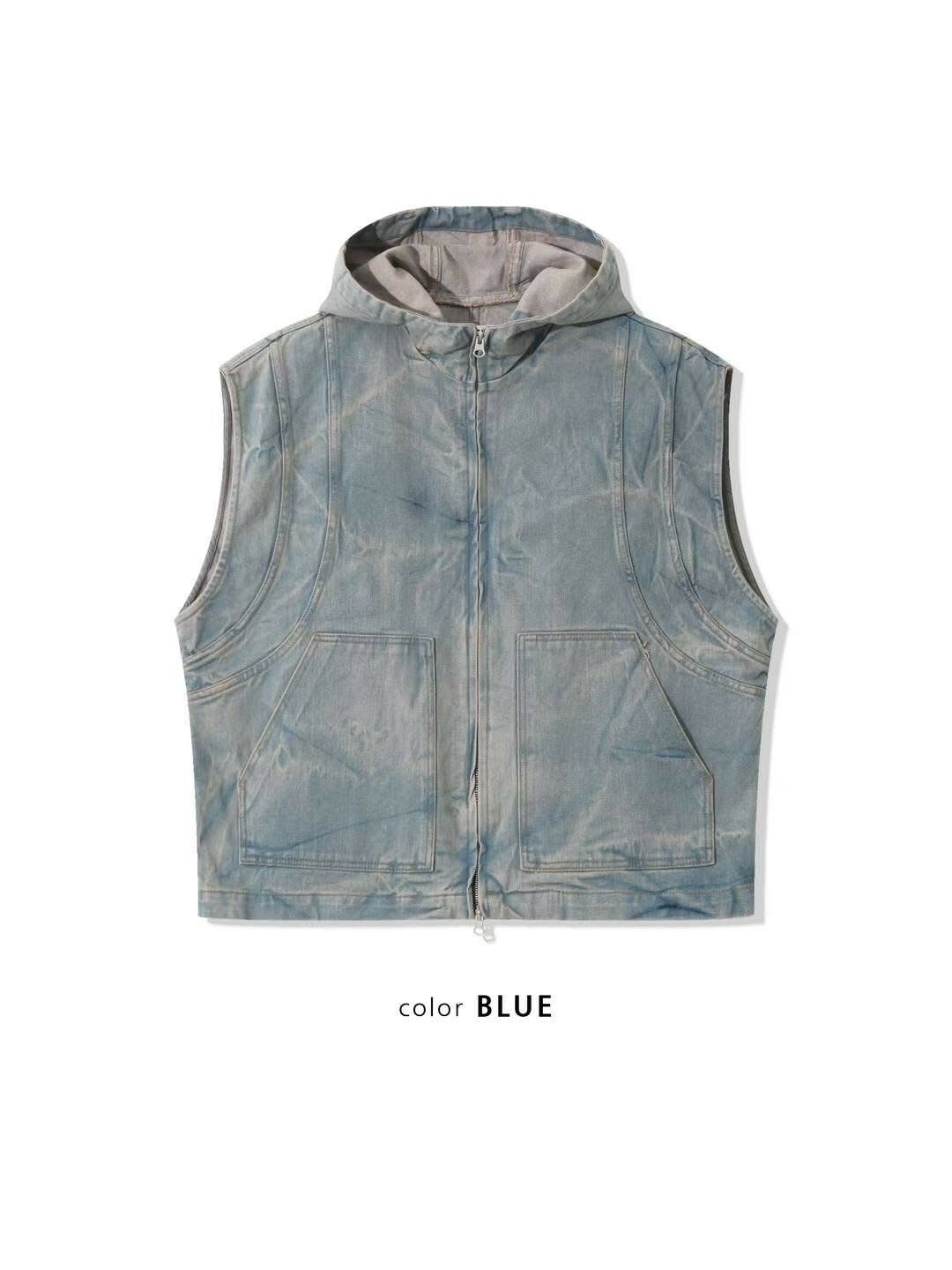 UNUSED 牛仔 重磅 刷色 連帽外套 #背心
