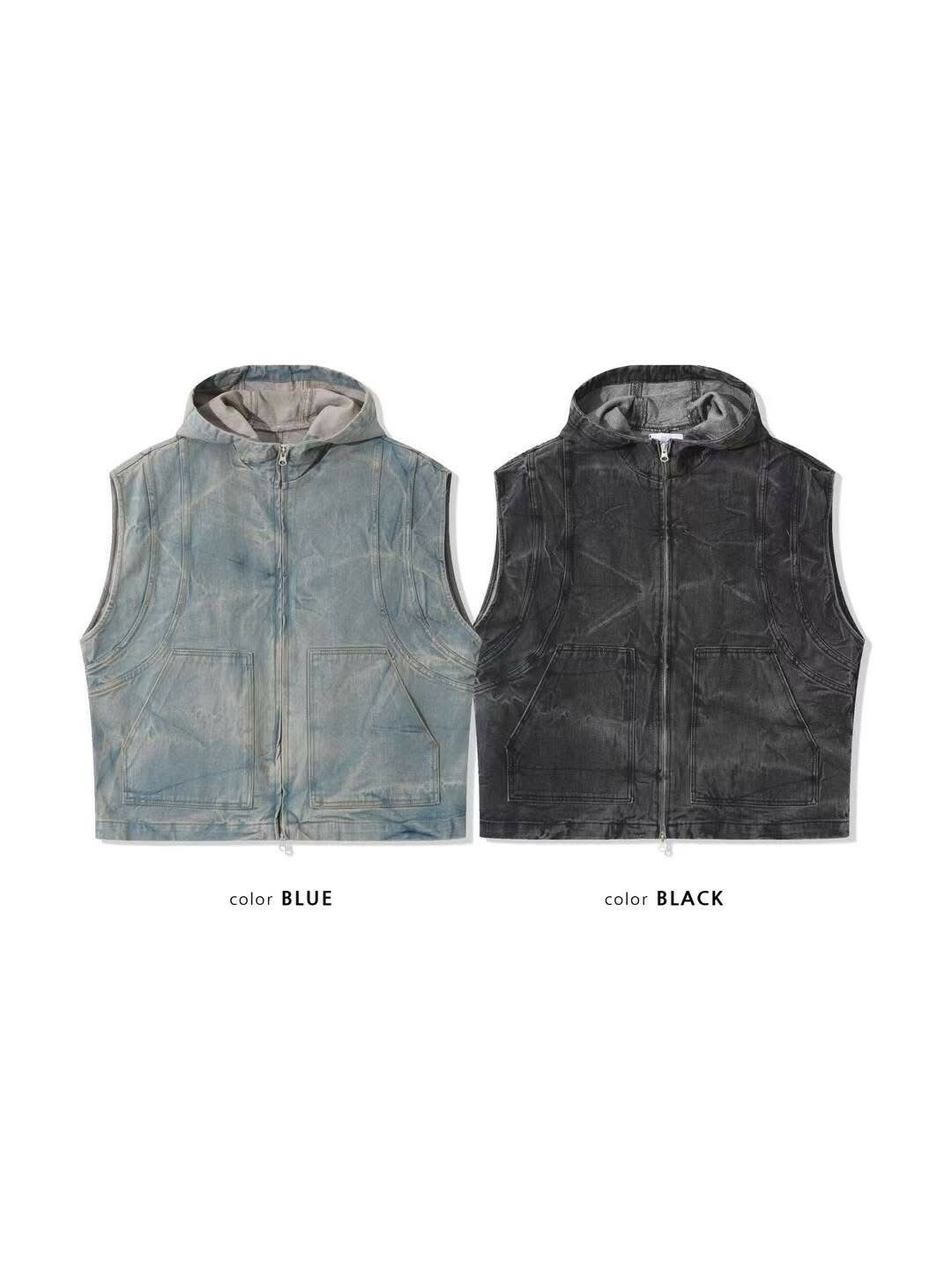 UNUSED 牛仔 重磅 刷色 連帽外套 #背心