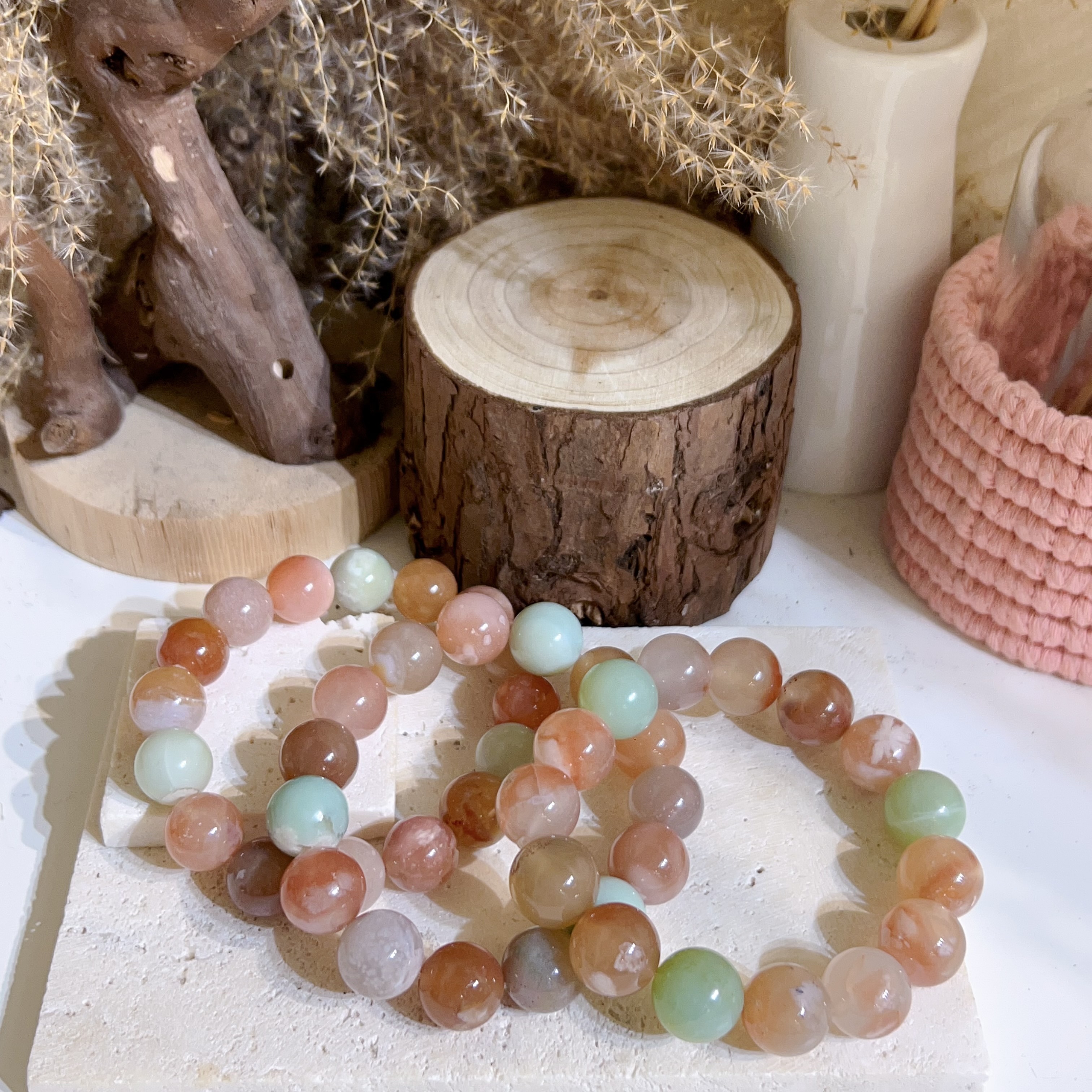 彩櫻花瑪瑙手串 13mm