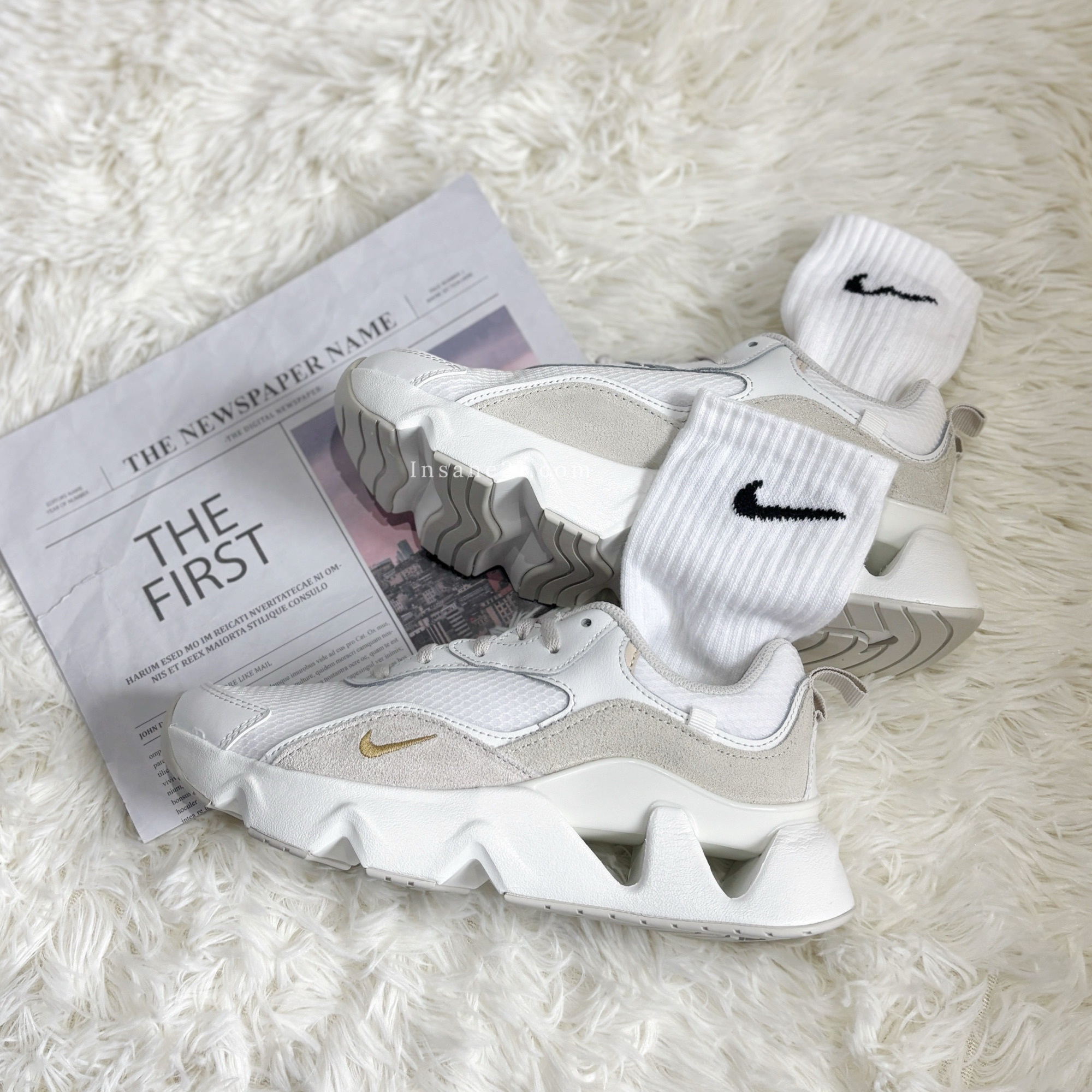 NIKE RYZ 365 II 米白 奶茶刺繡小勾 厚底增高 女鞋 舒適 耐吉 CU4874-102